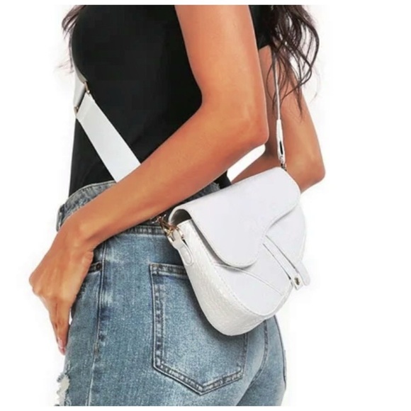 HDE Women's Saddle Shoulder Bag PU Leather Crossbody Purse - White Crocodile - Picture 12 of 13